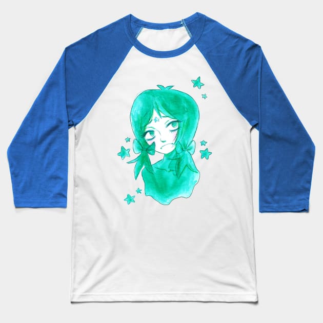 Green Watercolor Star Girl Baseball T-Shirt by saradaboru